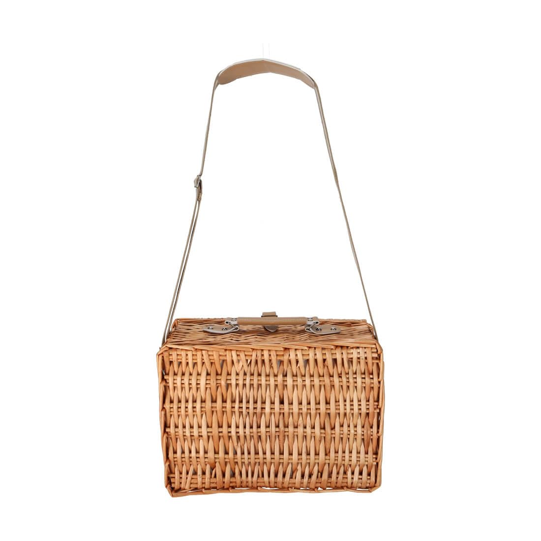 Kit de pique-nique pour 2 personnes | Panier en osier naturel de qualité supérieure avec sac isotherme intégré, couverts en acier inoxydable et vaisselle | Idéal pour le parc et la plage