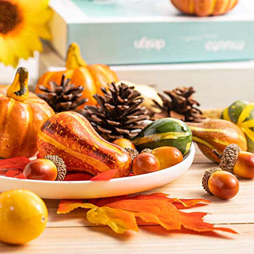 Whaline Thanksgiving Artificial Harvest Pumpkins, Maple Leaves, Gourd, Pine Cones And Acorns Set For Autumn, Fall And Halloween Home Table Decoration, 31 Pieces #TOP3