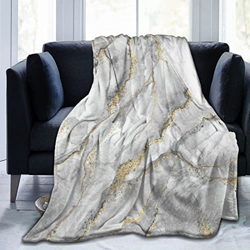 Soft Throw Blanket,Abstract White Marble With Gold Veins Fashion Marbling Artificial Stone Marbled Surface,Cozy Warm Flannel Blanket Throws For Bed Couch Sofa Home Decor,Unisex For All Seasons 80"X60" #TOP16