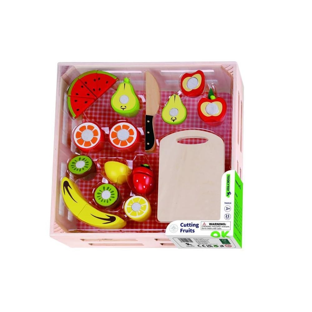 Tooky Toy Brinquedo Educativo Madeira Conjunto Corte de Frutas com