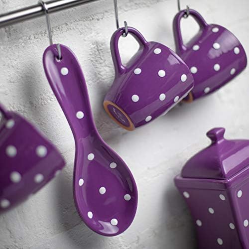 City to Cottage Purple and White Polka Dot Handmade Hand Painted Ceramic Kitchen Cooking Spoon Rest