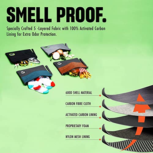 Smell Proof Bag with Lock, Dog-Tested Odor Proof Stash Bag, Scent Proof Containers for Herbs Coffee Tea Oils, Money Organizer & Travel Medicine Bag, Smell Proof Pouch with Zipper & 5 Sealed Baggies