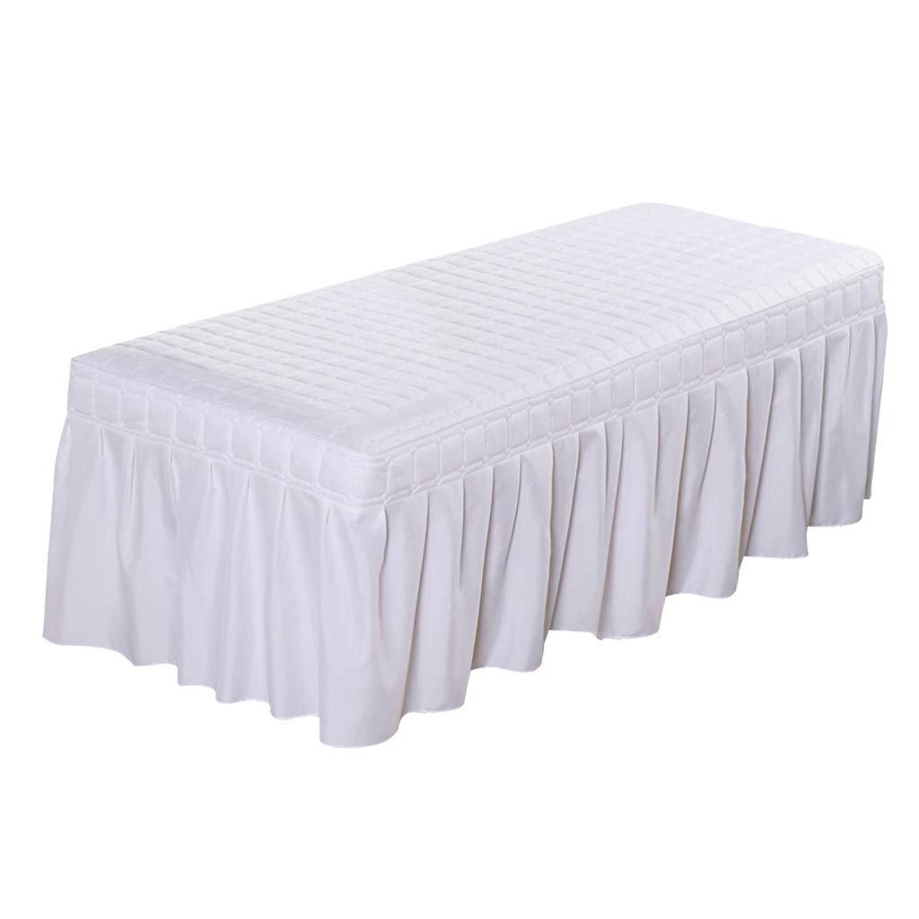 FLAMEER Solid Color Massage Table Skirt Beauty Facial Bed Bedding Linen Valance Sheet Cover with 21inch Drop Bedskirt - White-190x70cm, as described