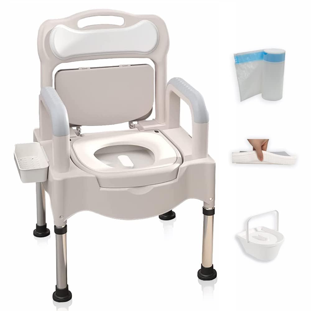 BHGFYXBS Height Adjustable Adult Potty Chair For Seniors - Bedside Commodes, Bedside Toilet, Commode Chair - Portable Toilets For Home Use, Disabled & Elderly-Friendly,White,Whit,White