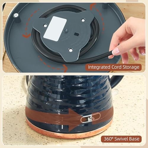 HOMCOM Electric Kettle 1.7L, Fast Boil, 3kW Cordless Water Kettle with Removable Washable Anti-scale Filter, UK Otter Thermostat, Auto Shut-off, 360° Swivel, BPA Free, Dark Blue Water Ripple Texture - Image 9