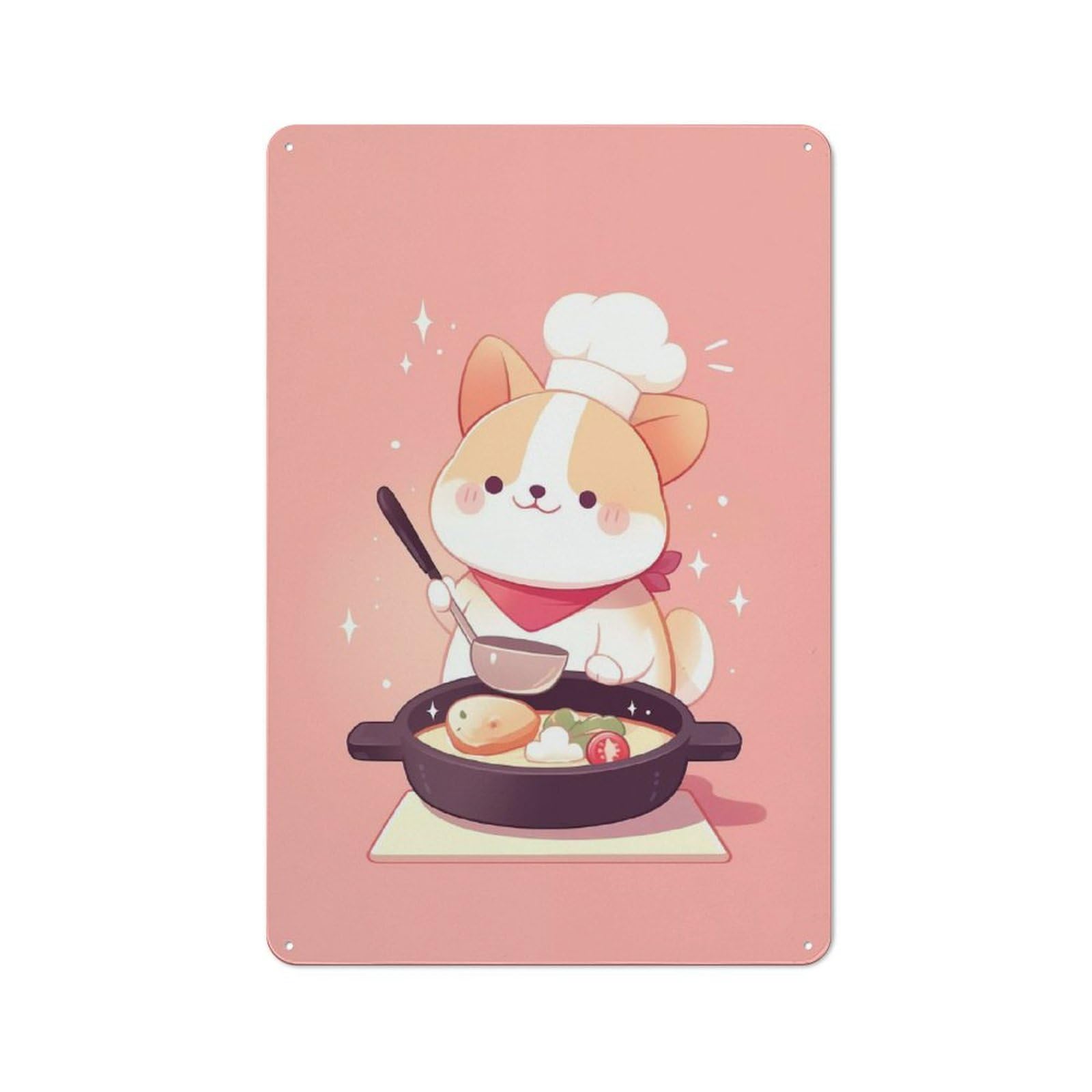 Junmoney Corgi Cooking For Kitchen Tin Wall Plaque 30X20cm, Barn Style Rustic Kitchen Decor For Farmhouse Kitchen, Pantry Or Dining Area