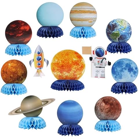 SUNBEAUTY 12 PCS Solar System Theme Honeycomb Centerpieces for Table Topper Outer Space Party Supplies Space Themed Party Decorations Space Birthday Decorations Galaxy Party Decorations Cover