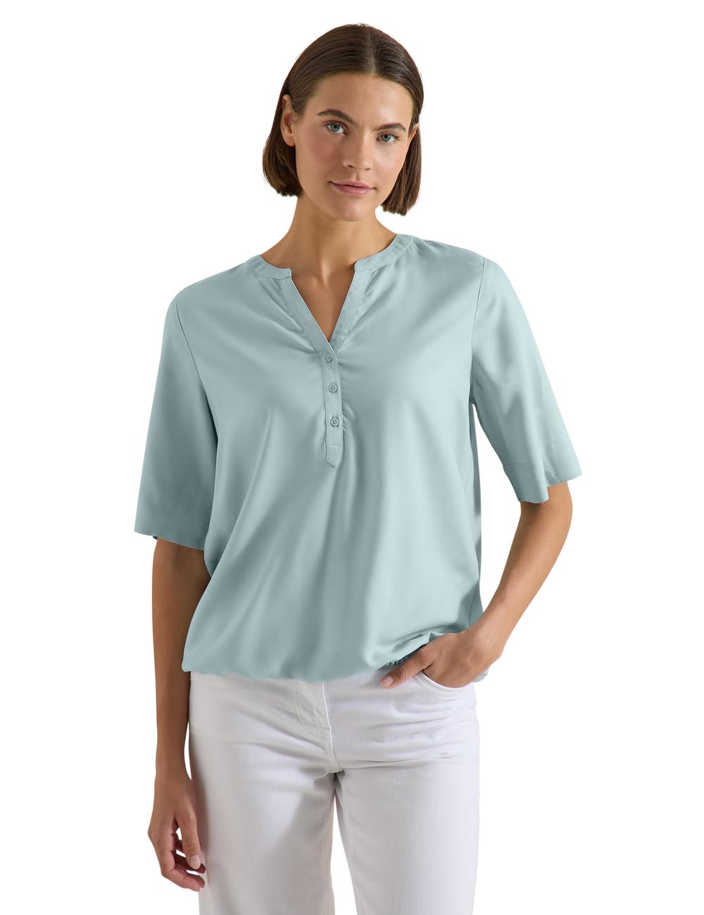 Cecil Short Sleeve Blouse with Split Neck Crystal Mint S