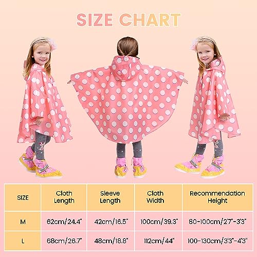 Image of LAMA Kid's Rain Poncho with Hooded, Reusable Waterproof Girl Rain Jacket, Lightweight Boy Girl Cute Rain Poncho for 3-7 Year