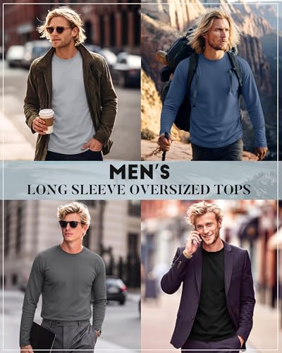 Image of August Alley 4 Pack Men's Big and Tall Cotton Shirts L-7XL, Long Sleeve Oversized Tops Loose Casual Large T-Shirts Basic Tee