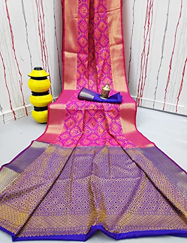 Image of AKHILAM Women's Kanjivaram Woven Soft Silk Saree With Blouse Piece