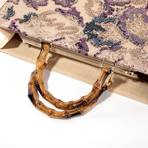 Bolso Tote Floral con Bordado y Asa de Bambú miniatura 5