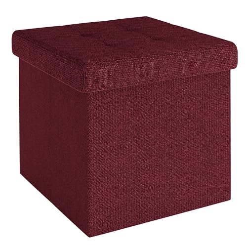 Siège en cube repose-pieds et coffre de rangement pliable tissu rouge - 2