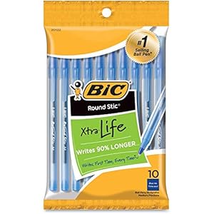 BIC Round Stic Xtra Life Blue Ballpoint Pens, Medium Point (1.0mm), 10-Count Pack of Bulk Pens, Flexible Round Barrel for Writing Comfort, No. 1 Selling Ballpoint Pens