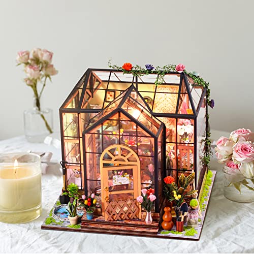 Diy Miniature Dollhouse Kit,Scale Wooden Diy Craft House Kits For Adults Miniature Green House With Tiny Furniture And Led,3D House Puzzle Model Building Flower Room Kits,Birthday Gift For Friends #TOP1