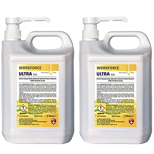 Opus Workforce ULTRA Industrial Hand cleaner 5L x 2 with Pump - Extra Heavy Duty Hand Wash with Pumice Scrubbing Particles - Cosmetic Grade Industrial Gel Hand Cleaner