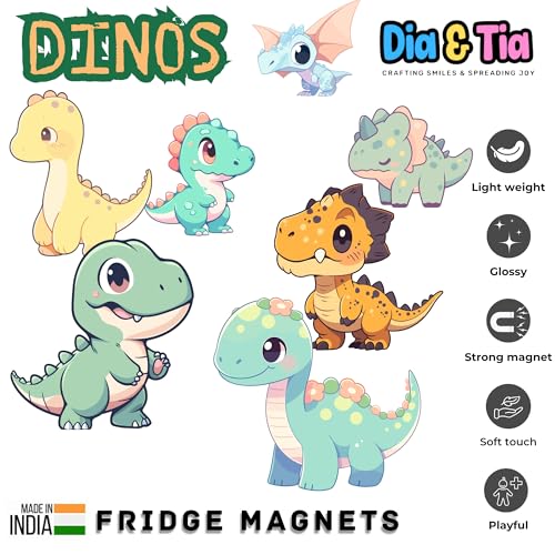 Image of Dia & Tia - Premium Fridge Magnets - Handmade in India for Office, Kitchen, refrigirators, Magnetic Boards - Improves Hand Eye cordination, Creativity, Story Telling, Role Play(Kids - Dinosaur Theme)