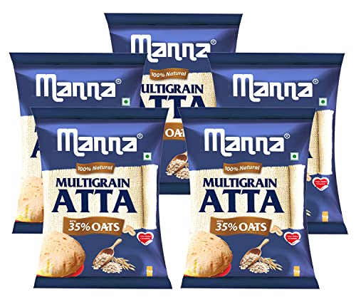 Image of Manna Multigrain Atta with 35% Oats 5Kg, Certified Low GI, Helps Reduce Cholesterol, Diabetic Friendly Atta, 100% Natural 1Kg (Pack of 5)