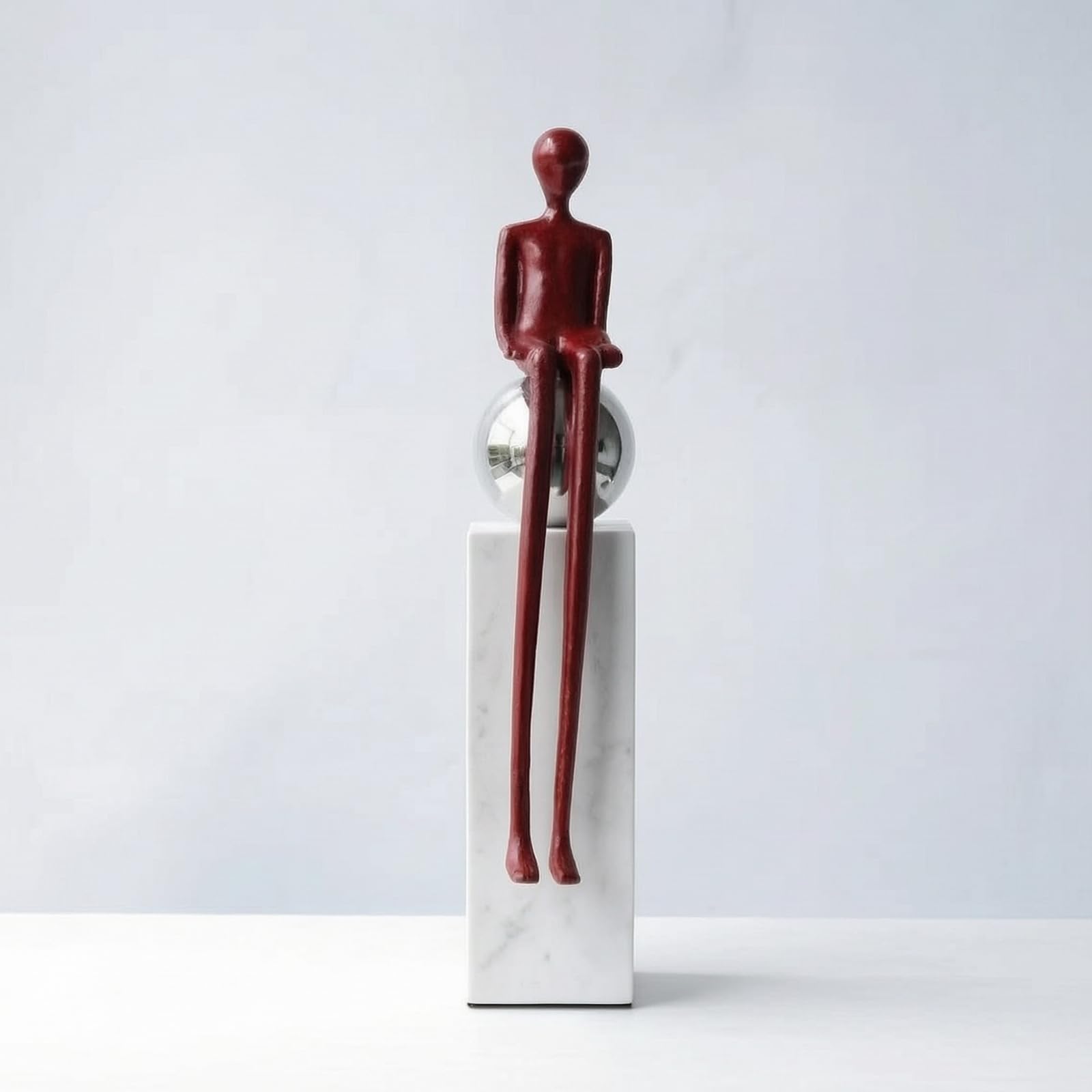 Gralara Escultura Conceptual Abstracto Figura con Mármol Metálica Estatua para Salón, Oficina, Rojo, Sentado
