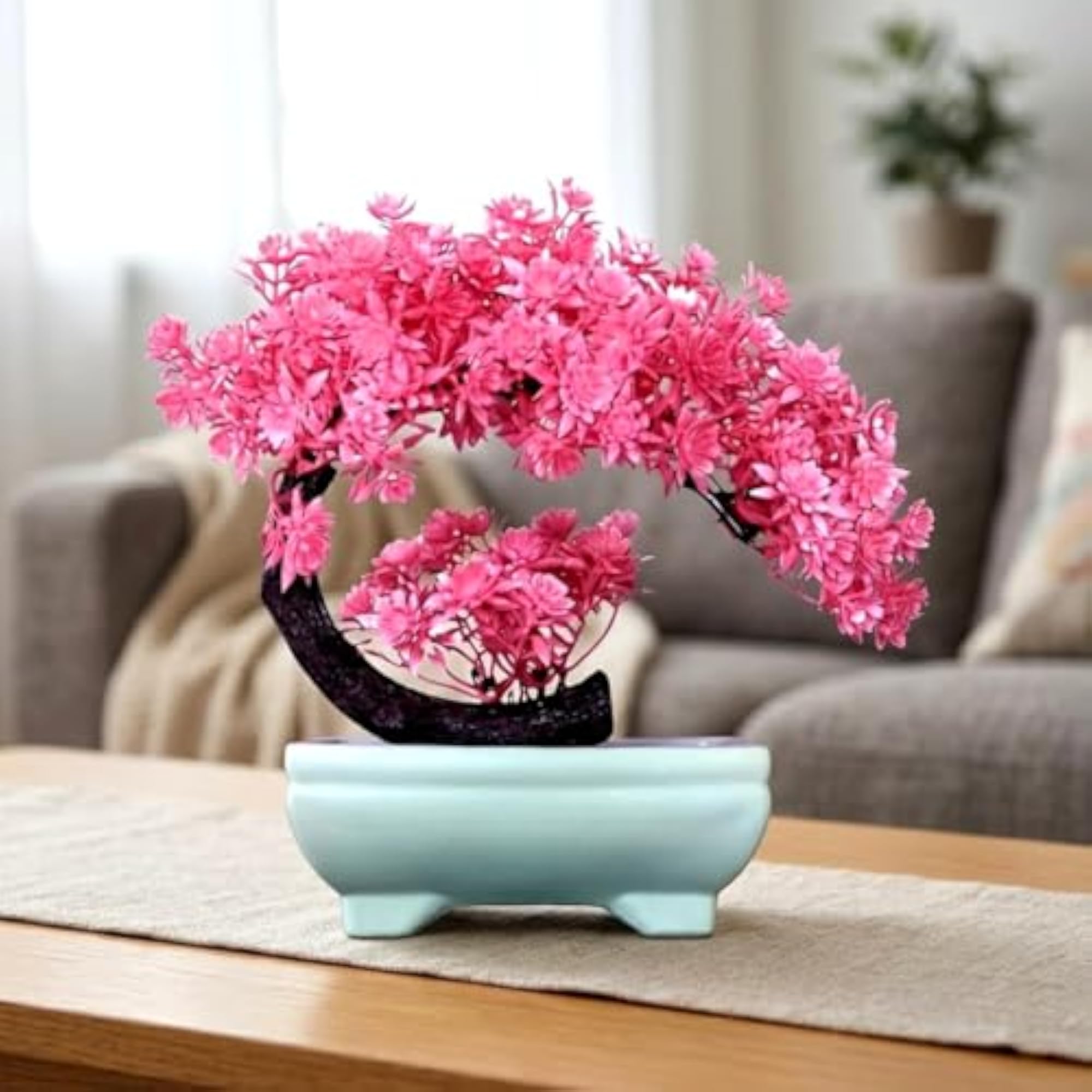 Artificial Pink Flower Bonsai Tree for Home Decor, 25 cm