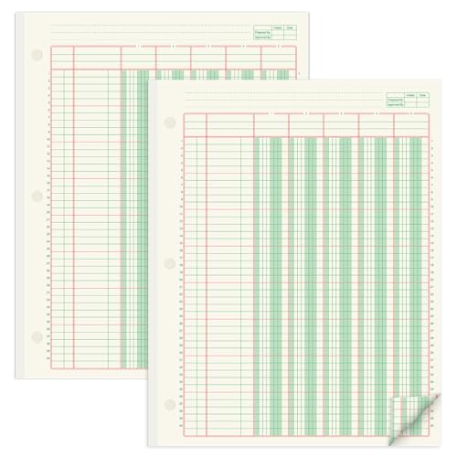 gisgfim 2 Pads 100 Sheets Columnar Analysis Pad 3 Hole Punch Accounting Ledger Book 8-1/2 x 11 Ledger Paper Pad Double Page Format Columnar Pads for Business Bookkeeping & Data(5 Column Ledger)