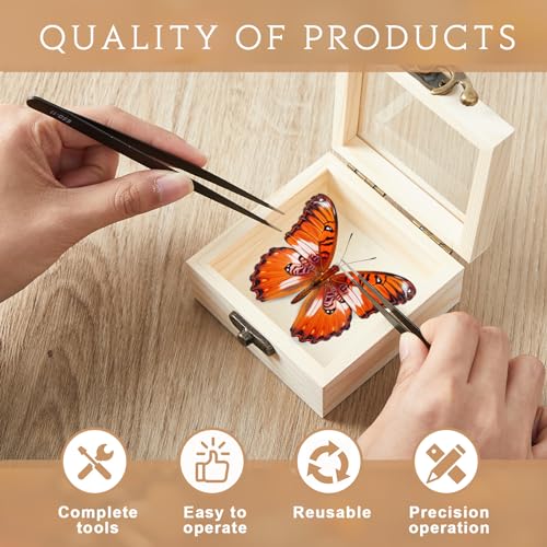 Image of Spiareal 55 Pcs Insect Specimen Tools Kit Include 3.54 x 3.54 x 1.77 in 8 Pcs Display Case Box 6 Foam Pinning Board 3 Tubes Pins 6 Tweezers Butterfly Insect Pinning Kit Entomology Collection Supplies