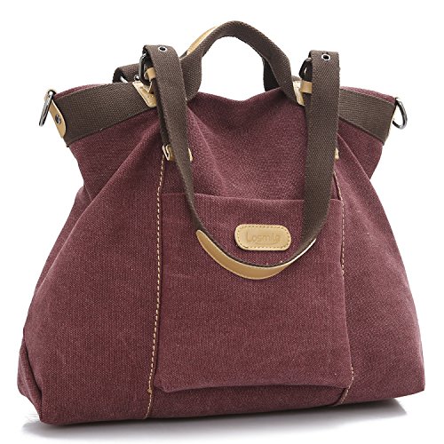 LOSMILE Damen Handtasche, Canvas Umhängetasche. (Rotwein)