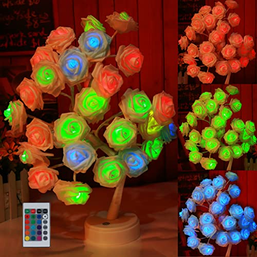 Table Lamp Rose Flower Tree Lamp with 16 Color Changing with Christmas Birthday Gift for Girl Kids Women for Holiday and Party Home Room Decoration(Big Rose+5Layers+32Led)