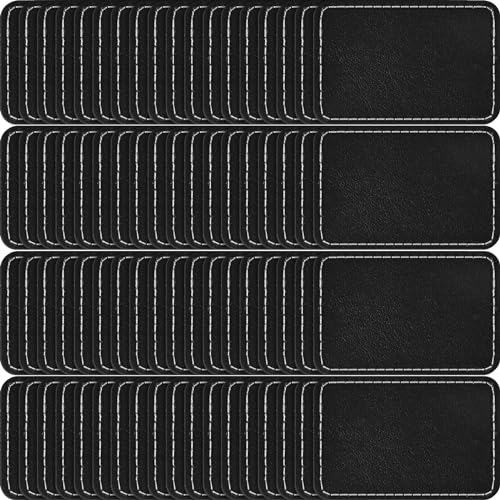 Dunzy 60 Pcs Blank Leather Hat Patch, Black, 3 x 2 Inch