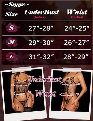 Sexy Lingerie Sets for Women Classy,Lace Womens Corset Teddy Lingerie 3 Piece with Garter Belt