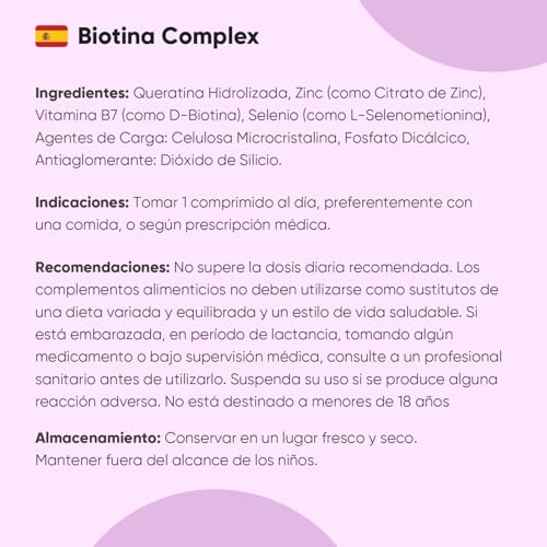 Biotina con Queratina, Zinc y Selenio - 400 Comprimidos Veganos para +1 Año de Suministro - Complejo de Vitamina B7 para Mujer y Hombre, Sin OGM ni Gluten - imagen 5