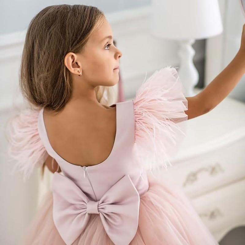 Elegant Puffy Tulle Flower Girl Dress Ruffle Sleeve First Communion Dresses Formal Party Princess Gown TJ252