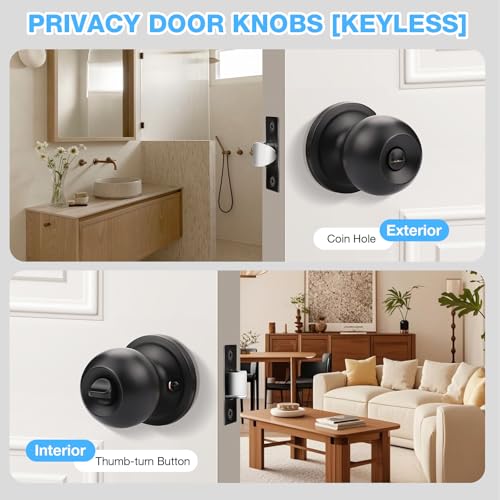 Brotima 6 Pack Black Privacy Door Knob Matte Black Door Knobs Interior Bedroom Door Knobs Black Interior Privacy Door Knobs Bathroom Hardware Set Keyless Round Ball Doorknob for Indoor Bathroom Door by Brotima - Used condition - Image 4