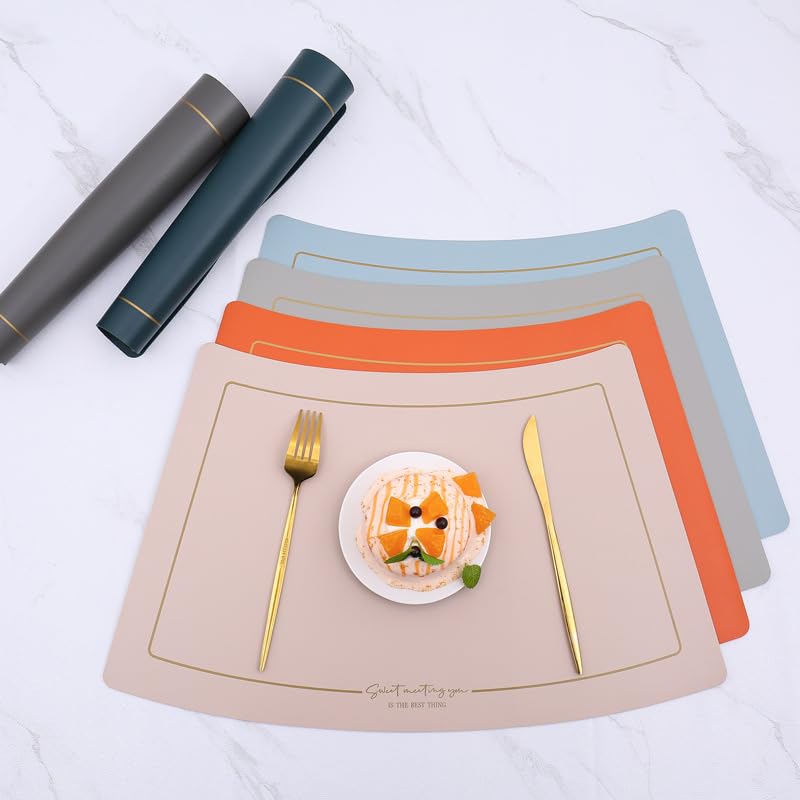 Alfombrillas de Comedor, Juego de 6 Manteles Individuales y Posavasos de Cuero de Doble Cara Manteles Individuales y Posavasos de Cuero Manteles Individuales en Forma de Abanico Lavables Resi