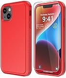 Diverbox for iPhone 14 Case [Shockproof] [Dropproof] [Tempered Glass Screen + Camera Lens Protector],Heavy Duty Protection Phone Case Cover for Apple iPhone 14 (Red-2in1)