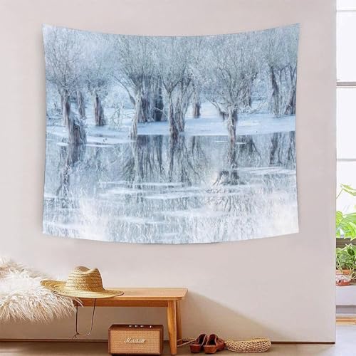 Tapisserie murale relief 3D Snow MJFCoin, grand tissu déco chambre et salon 180x230
