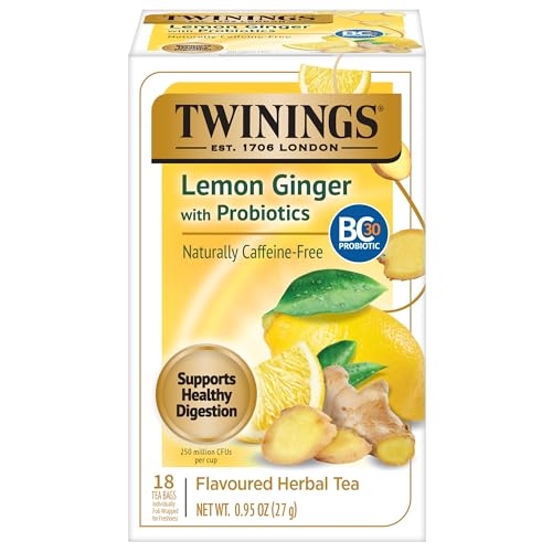 Twinings Lemon & Ginger with Probiotics Flavoured Herbal Tea, Supports Healthy Digestion, Naturally...