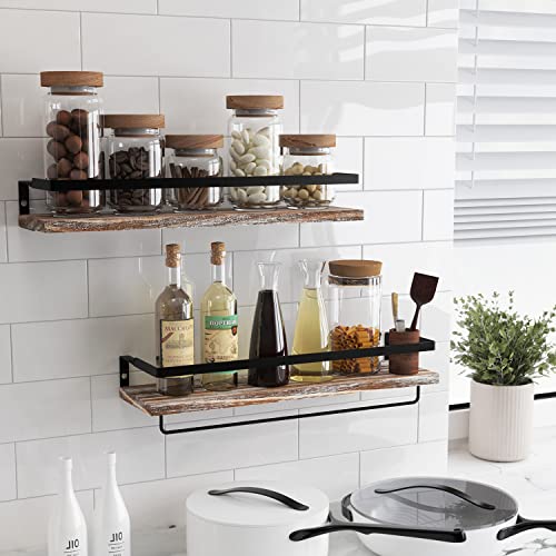 SODUKU Floating Shelves for Wall, Bathroom Shelves with Towel Bar, Wall Mounted Storage Shelves for Kitchen, Bathroom, Set of 2 White Washed