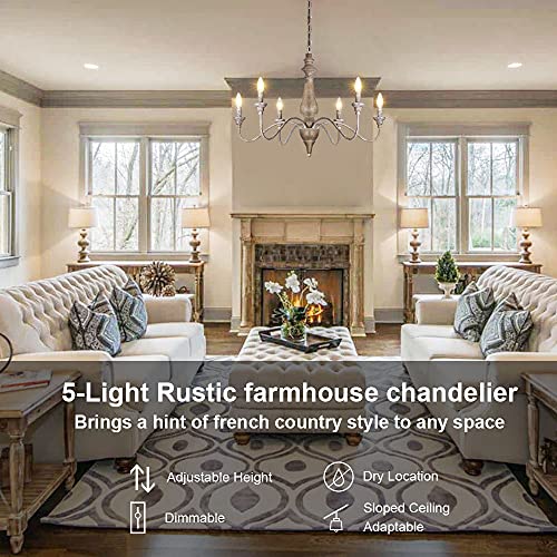 Finexpect French Country Chandelier 6 Light Farmhouse Chandelier Rustic Candle Chandeliers With Imitation Wood Finish For Dining Room Living Room Bedroom Kitchen Stairway, Dia 29.5” #TOP1
