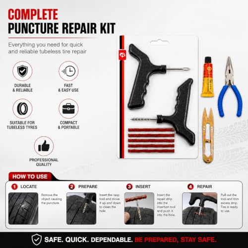 Image of Tubeless Tyre Puncture Repair Kit for Car Bike Motorcycle 5 Repair Strips