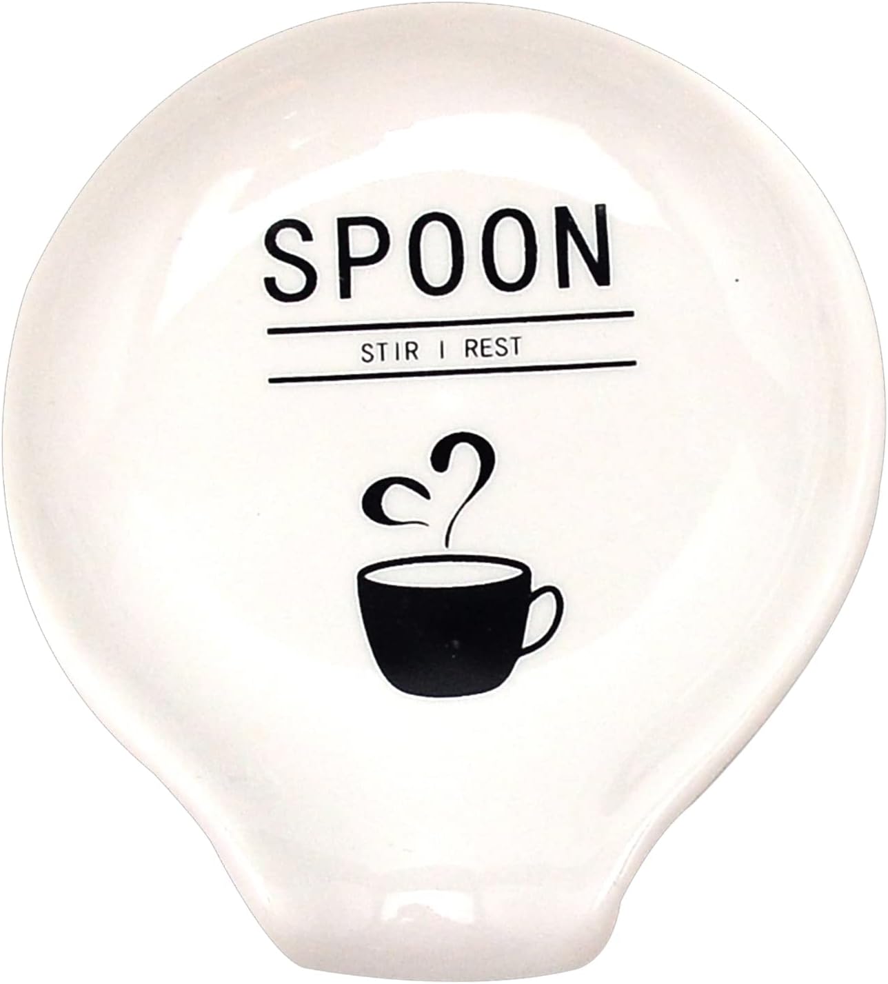 GORGECRAFT Coffee Spoon Holder Stir I Rest Mini Ceramic Spoons Rests Creamy White Porcelain Flat Round Funny Word Pattern Holders for Tea Cafe Bar Women Men Gifts Station Decor Accessories