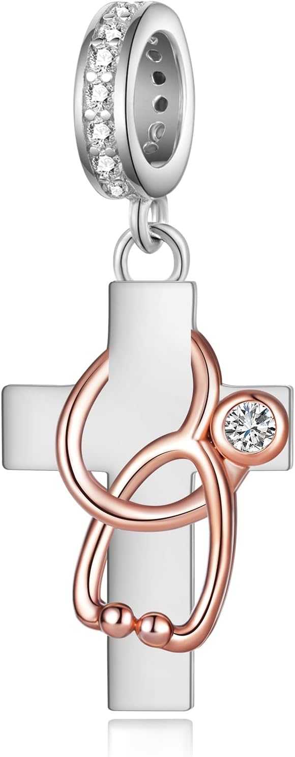 Stethoscope Charm 925 Sterling Silver Nurse Charms for Bracelets Stethoscope Jewelry Gifts for Women