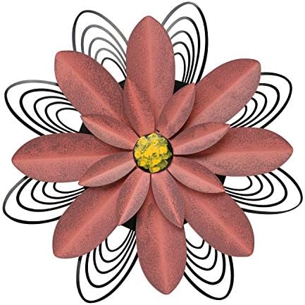 Hanizi Wall Sculptures Wall Art 13 Inches, Metal Pink Flower Wall Decor Fence Yard Decoration