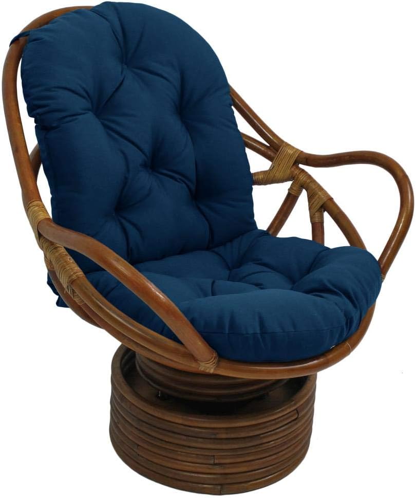 Rattan Swivel Rocker (Coil Base) Chair with Tufted Cushion - Outdoor Fabric (Cool Grey)