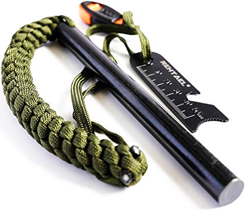 REHTAEL Flint and Steel Fire Starter Survival kit, [1 2 x 6 Inch] Large Ferro Rod with Multi-Tool Fire Striker Paracord Lanyard for Camping, Hiking (Army Green)