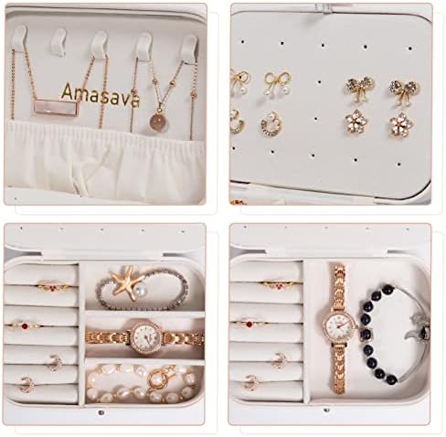 Amasava Jewellery Box for Women Girls, Travel Jewellery Organiser Box Small Jewellery Organiser Case for Rings Earrings Necklace Bracelets, PU Leather Jewellery Gift Box for Birthday Anniversary