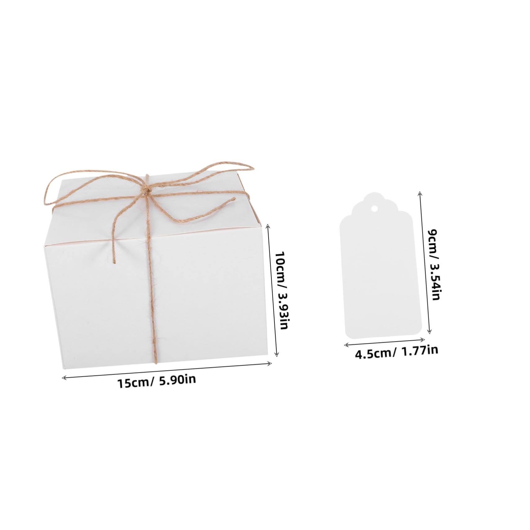 VERDANVERSE 10 Stück Weiße Karton Geschenkboxen mit Hanfschnur und Blanko Etiketten Stabile Quadratische Verpackung für Kleine Geschenke Versand DIY Party Hochzeit