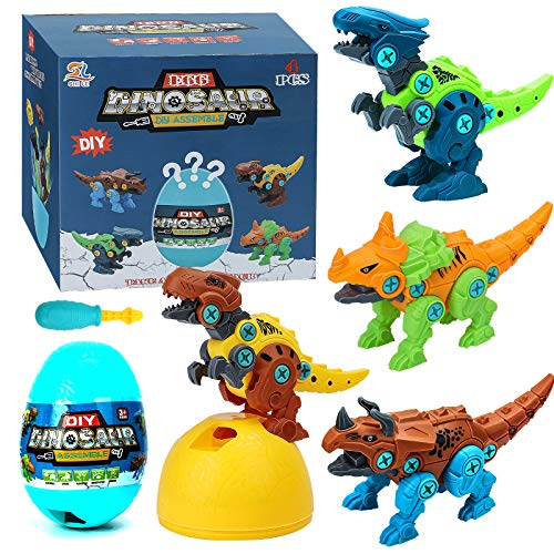 Lekebaby Juguete de dinosaurio para montaje con herramientas, regalo educativo para niños y niñas de 3, 4, 5, 6, 7 años (4 dinosaurios y 4 huevos de Pascua)