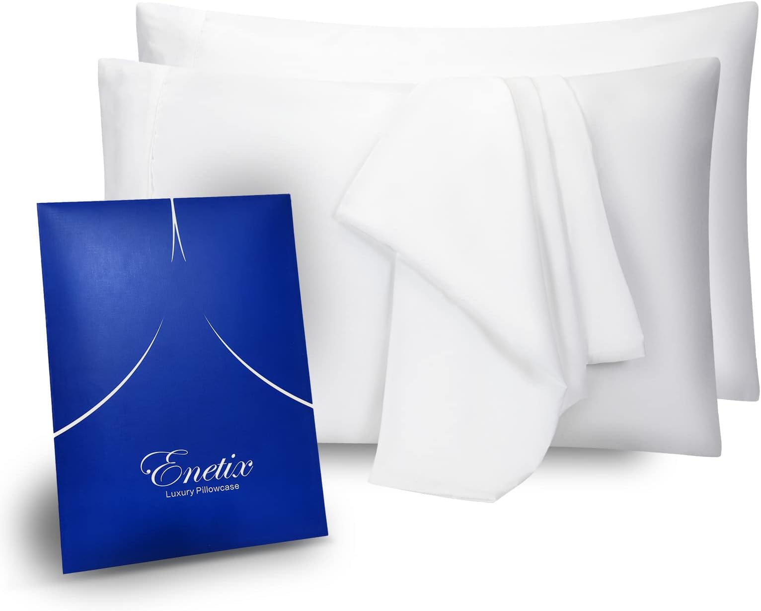 ENETIX 2 Pack 1800 Brushed Microfiber Pillowcase with Gift Package, Acne Free Envelope Design Pillow Cover for Hair and Skin (White)