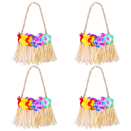 URATOT 4 Pack Hawaiian Handbag Women Hawaiian Fancy Dress Accessory Handbag with Colorful Flower for Luau Beach Party